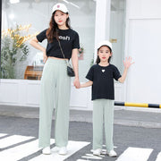ロングパンツ ワイドパンツ 長ズボン キッズ 子供服 子ども服 女の子 男の子 ユニセックス 親子ペアルック お揃い ボトムス ウエストゴム 裾ゴム ゆったり 無地 ライトグレー ピンク ブラック シンプル カジュアル ラフ 春 夏