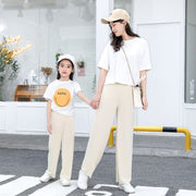 ロングパンツ ワイドパンツ 長ズボン キッズ 子供服 子ども服 女の子 男の子 ユニセックス 親子ペアルック お揃い ボトムス ウエストゴム 裾ゴム ゆったり 無地 ライトグレー ピンク ブラック シンプル カジュアル ラフ 春 夏