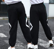 ロングパンツ スウェット キッズ ジュニア 女の子 男の子 ボトムス 薄手 通気性 春 秋 夏 スポーツ ルームウェア ロング丈 ウエストゴム 裾ゴム 英字ロゴ ライン おしゃれ カジュアル 運動 お出かけ 女児 男児 子供服