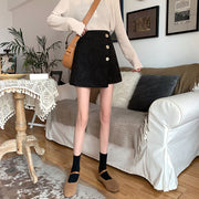 スカート ミニスカート 膝上丈 ボトムス レディース 大きいサイズ 女性 婦人用 Aライン ボタン 巻きスカート風 おしゃれ キュート アシンメトリー かわいい ラップスカート風 シンプル 着回し ブラック グリーン