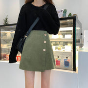 スカート ミニスカート 膝上丈 ボトムス レディース 大きいサイズ 女性 婦人用 Aライン ボタン 巻きスカート風 おしゃれ キュート アシンメトリー かわいい ラップスカート風 シンプル 着回し ブラック グリーン