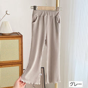 ロングパンツ ワイドパンツ 長ズボン キッズ 子供服 女の子 ボトムス リブニット メロウフリル ウエストゴム ポケット付き ジュニア ベビー シンプル 楽ちん お出掛け 部屋着 ルームウェア