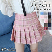 スカート プリーツ ミニスカート インナーパンツ付き ミニ丈 ショート丈 レディース 女性用 ボトムス ハイウエスト Aライン チェック柄 無地 ブルー ピンク グレー かわいい おしゃれ 学生 コスプレ 大きいサイズ