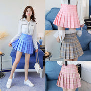 スカート プリーツ ミニスカート インナーパンツ付き ミニ丈 ショート丈 レディース 女性用 ボトムス ハイウエスト Aライン チェック柄 無地 ブルー ピンク グレー かわいい おしゃれ 学生 コスプレ 大きいサイズ