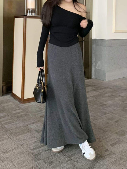 ロングスカート レディース ボトムス 無地 Aライン スカート 商品画像3