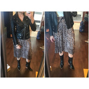 ロングスカート プリーツ加工 レディース 婦人服 ボトムス ミモレ丈 ヒョウ柄 パイソン柄 ヘビ柄 プリント 豹柄 ウェストゴム ハイウエスト 上品 エレガント おしゃれ かわいい ガーリー フェミニン お出かけ オフの日 大人女子