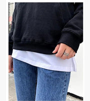 付け裾 つけ裾 フェイクレイヤードシャツ レディース 女性 カットソー Tシャツ サイドスリット ウエストゴム スカート 無地 重ね着風 体型カバー カジュアル シンプル かわいい おしゃれ デイリー 普段使い お出かけ トップス ボトムス ホワイト グレー ブラック