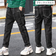 デニムパンツ 子供用 キッズ ジュニア 男の子 女の子 ジーパン ジーンズ ロングパンツ スリム ボトムス おしゃれ かわいい かっこいい ステッチ センターライン クロス タグ 長ズボン デイリー カジュアル 男児 女児 子ども こども