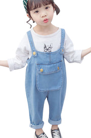 オーバーオール つなぎ パンツ キッズ 子供服 女の子 男の子 サスペンダー 前ポケット 天使の羽 ロング丈 デニム風 ボトムス 無地 カジュアル ユニーク 可愛い 80-120