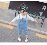 オーバーオール つなぎ パンツ キッズ 子供服 女の子 男の子 サスペンダー 前ポケット 天使の羽 ロング丈 デニム風 ボトムス 無地 カジュアル ユニーク 可愛い 80-120
