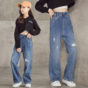 デニムパンツ ジーンズ ジーパン キッズ ジュニア 子供服 女の子 男の子 ボトムス ロングパンツ 長ズボン ダメージ加工 Gパン ウエストゴム ポケット付き カジュアル カッコいい おしゃれ 女子 男子 こども服