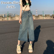 スカート デニム レディース 女性用 ボトムス ミモレ丈 ロング丈 無地 タイト 前スリット カジュアル おしゃれ シンプル 可愛い おでかけ 普段使い ボタン 大きいサイズ