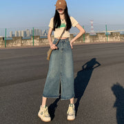 スカート デニム レディース 女性用 ボトムス ミモレ丈 ロング丈 無地 タイト 前スリット カジュアル おしゃれ シンプル 可愛い おでかけ 普段使い ボタン 大きいサイズ