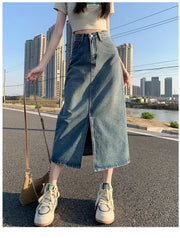 スカート デニム レディース 女性用 ボトムス ミモレ丈 ロング丈 無地 タイト 前スリット カジュアル おしゃれ シンプル 可愛い おでかけ 普段使い ボタン 大きいサイズ