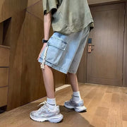 ハーフパンツ デニムパンツ 半ズボン 5分丈 ボトムス メンズ 男性 ウエストゴム 紐 サイドポケット サイド紐 ゆったり イージーパンツ カーゴパンツ カジュアル おしゃれ 大きいサイズ 短パン