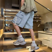 ハーフパンツ デニムパンツ 半ズボン 5分丈 ボトムス メンズ 男性 ウエストゴム 紐 サイドポケット サイド紐 ゆったり イージーパンツ カーゴパンツ カジュアル おしゃれ 大きいサイズ 短パン