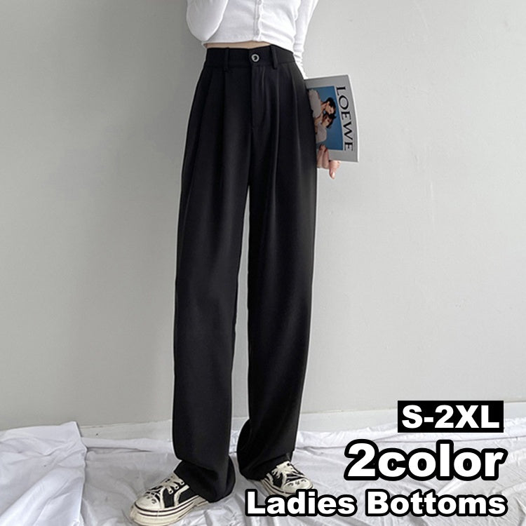スラックス レディース ボトムス ロングパンツ 大きいサイズあり ストレート ワイドレッグ ハイウエスト シンプル 無地 きれいめ カジュアル オフィス 上品 女性 大人女子