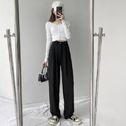 スラックス レディース ボトムス ロングパンツ 大きいサイズあり ストレート ワイドレッグ ハイウエスト シンプル 無地 きれいめ カジュアル オフィス 上品 女性 大人女子