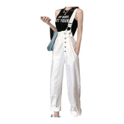 オーバーオール サロペットパンツ デニムパンツ ロングパンツ レディース 女性 婦人服 ボトムス 大きいサイズ ゆったり ラフ 長ズボン ポケット付き ボタン ストラップ付き アシンメトリー オールインワン 単色 無地 おしゃれ かわいい カジュアル ラフ キュート ガーリー シンプル 定番 着回し お出かけ アウトドア 白 黒