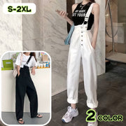 オーバーオール サロペットパンツ デニムパンツ ロングパンツ レディース 女性 婦人服 ボトムス 大きいサイズ ゆったり ラフ 長ズボン ポケット付き ボタン ストラップ付き アシンメトリー オールインワン 単色 無地 おしゃれ かわいい カジュアル ラフ キュート ガーリー シンプル 定番 着回し お出かけ アウトドア 白 黒