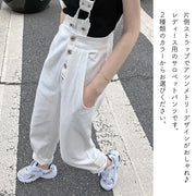 オーバーオール サロペットパンツ デニムパンツ ロングパンツ レディース 女性 婦人服 ボトムス 大きいサイズ ゆったり ラフ 長ズボン ポケット付き ボタン ストラップ付き アシンメトリー オールインワン 単色 無地 おしゃれ かわいい カジュアル ラフ キュート ガーリー シンプル 定番 着回し お出かけ アウトドア 白 黒