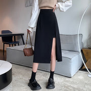 スカート ミモレ丈 ロング丈 インナーパンツ付き レディース ひざ下丈 ミディ丈 ウエストゴム Aライン 深スリット サイドスリット ラップスカート レイヤード 無地 女性 婦人