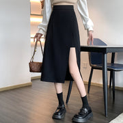 スカート ミモレ丈 ロング丈 インナーパンツ付き レディース ひざ下丈 ミディ丈 ウエストゴム Aライン 深スリット サイドスリット ラップスカート レイヤード 無地 女性 婦人