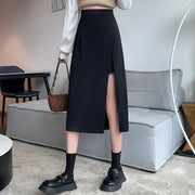 スカート ミモレ丈 ロング丈 インナーパンツ付き レディース ひざ下丈 ミディ丈 ウエストゴム Aライン 深スリット サイドスリット ラップスカート レイヤード 無地 女性 婦人