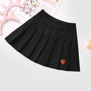 プリーツスカート ミニスカート ミニ丈 ショート丈 子供服 キッズ ジュニア ボトムス ウエストゴム イチゴ刺繍 ワンポイント サイドファスナー シンプル 女の子 女児 子ども服 こども服 高学年 中学生 110cm 120cm 130cm 140cm 150cm 160cm チャック ジッパー