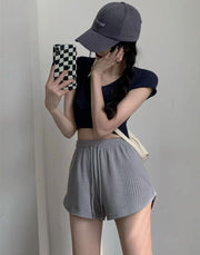 ショートパンツ ワイドパンツ 短パン レディース 普段着 部屋着 ゆったり ハイウエスト ウエストゴム 薄手 無地 夏 スポーツ