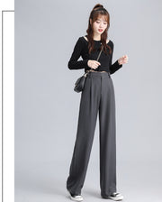 スラックス レディース ボトムス ロングパンツ 大きいサイズあり ウエストゴム ストレート ワイドレッグ ハイウエスト シンプル 無地 きれいめ カジュアル オフィス 上品 女性 大人女子