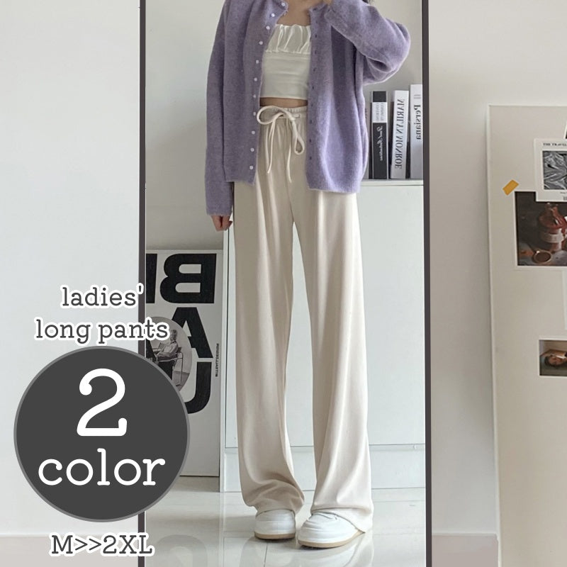ロングパンツ レディース 女性 ボトムス 大きいサイズ イージーパンツ ウエストゴム リブ デイリー 普段使い 単色 シンプル