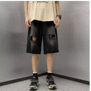 ハーフパンツ デニムパンツ 半ズボン 5分丈 ボトムス メンズ 男性 ダメージ加工 ゆったり イージーパンツ カジュアル おしゃれ 大きいサイズ 短パン