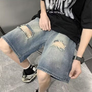 ハーフパンツ デニムパンツ 半ズボン 5分丈 ボトムス メンズ 男性 ダメージ加工 ゆったり イージーパンツ カジュアル おしゃれ 大きいサイズ 短パン
