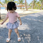 ブルマパンツ かぼちゃパンツ ベビー キッズ 赤ちゃん 子供服 女の子 ボトムス フリル リボン 無地 ショート丈 ウエストゴム かわいい おしゃれ パイピング ガール グレー レッド イエロー 赤 黄色