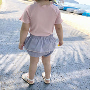 ブルマパンツ かぼちゃパンツ ベビー キッズ 赤ちゃん 子供服 女の子 ボトムス フリル リボン 無地 ショート丈 ウエストゴム かわいい おしゃれ パイピング ガール グレー レッド イエロー 赤 黄色