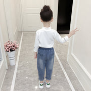 ロングパンツ 長ズボン ボトムス キッズ 子供服 女の子 ウエストゴム リボン ポケット ハイウエスト ダメージ おしゃれ シンプル カジュアル お出かけ