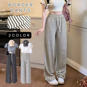 ロングパンツ ワイドパンツ スウェット レディース 女性 ボーダー 部屋着 ゆったり 体型カバー ストレート ハイウエスト ウエストゴム 薄手 春 夏 秋 動きやすい 着回し ホワイト ブラック