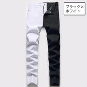 ジーンズ スキニーデニム メンズ 男性 バイカラー 個性的 配色 2色 ツートン デニムパンツ ジーパン スリムパンツ ロングパンツ 細身 カジュアル お洒落 着回し カッコイイ かっこいい 格好いい クール 目立つ