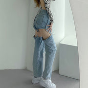 デニムパンツ 変形ジーンズ ジーパン ロングパンツ 長ズボン レディース 女性 ボトムス ロング丈 カットアウト ナスカン 無地 ブルー ブラック ユニーク クール かっこいい 可愛い キュート おしゃれ 特徴的