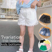 ショートパンツ キッズ ジュニア 女の子 男の子 子供用 ボトムス ズボン 短パン デニム カラーデニム カットオフ 切りっぱなし ジーンズ ジーパン ウエストゴム ポケット 無地 ブラック ホワイト ブルー カジュアル シンプル かわいい おしゃれ