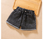ショートパンツ キッズ ジュニア 女の子 男の子 子供用 ボトムス ズボン 短パン デニム カラーデニム カットオフ 切りっぱなし ジーンズ ジーパン ウエストゴム ポケット 無地 ブラック ホワイト ブルー カジュアル シンプル かわいい おしゃれ