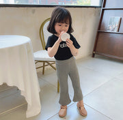 ロングパンツ 長ズボン ブーツカットパンツ キッズ ジュニア ベビー 子供用 女の子 ボトムス ウエストゴム 無地 単色 シンプル 着回し力 合わせやすい カジュアル お洒落 可愛い お出かけ 普段使い デイリー 女児 子供服