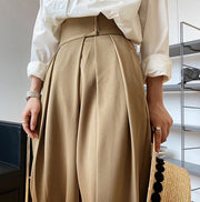 ワイドパンツ タックパンツ レディース 長ズボン ボトムス ストレート センタープレス 無地 シンプル カジュアル ゆったり ハイウエスト マジック テープ きれいめ おしゃれ リラックス ボリューミー 春 秋 冬 女性用 婦人用 体系カバー 脚長効果