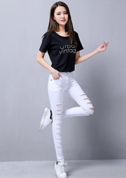 デニムパンツ ジーンズ カラーデニム ジーパン ストレート スキニー レディース ダメージ加工 穴あき ロングパンツ 長ズボン カジュアル おしゃれ シンプル 女性 普段着 婦人 フィット スリム ホワイト 白 ブラック 黒