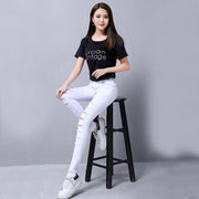 デニムパンツ ジーンズ カラーデニム ジーパン ストレート スキニー レディース ダメージ加工 穴あき ロングパンツ 長ズボン カジュアル おしゃれ シンプル 女性 普段着 婦人 フィット スリム ホワイト 白 ブラック 黒
