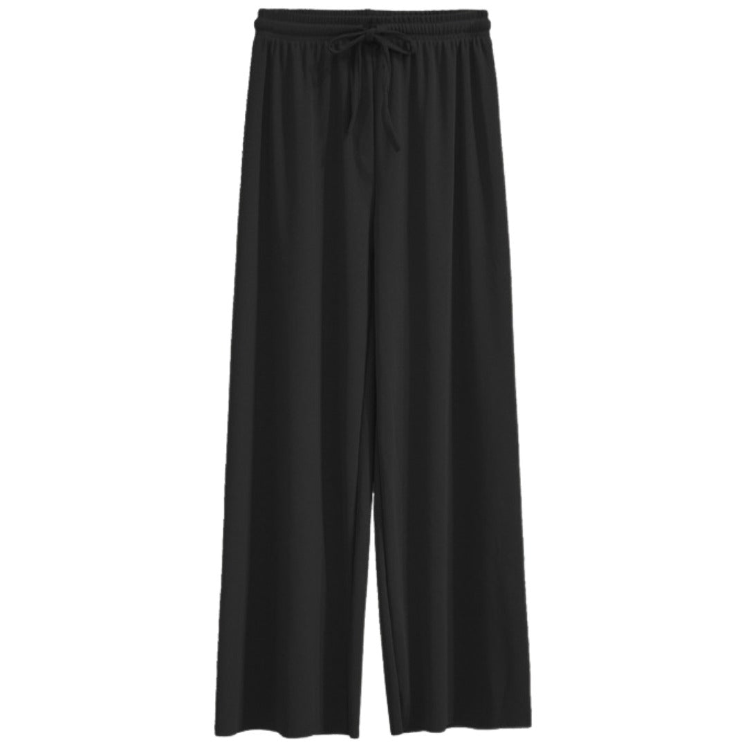 ロングパンツ レディース セミワイド イージーパンツ ボトムス 長ズボン ウエストゴム 無地 単色 リブ ワイドパンツ シンプル おしゃれ かわいい カジュアル デイリー 楽チン リラックス ルームウェア 女性用 婦人用