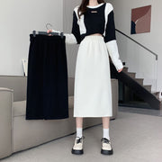 ロングスカート コーデュロイ レディース 女性用 ボトムス ウエストゴム スリット入り 大きいサイズ有り タイトシルエット リブ風 無地 単色 シンプル カジュアル デイリー 普段使い 着回し モノトーン 婦人服 秋 冬 春