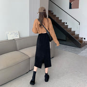 ロングスカート コーデュロイ レディース 女性用 ボトムス ウエストゴム スリット入り 大きいサイズ有り タイトシルエット リブ風 無地 単色 シンプル カジュアル デイリー 普段使い 着回し モノトーン 婦人服 秋 冬 春