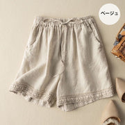 ショートパンツ レディース 女性用 ボトムス ズボン 短パン レース ウエストゴム ポケット シンプル カジュアル おしゃれ 普段使い 部屋着 大きいサイズ